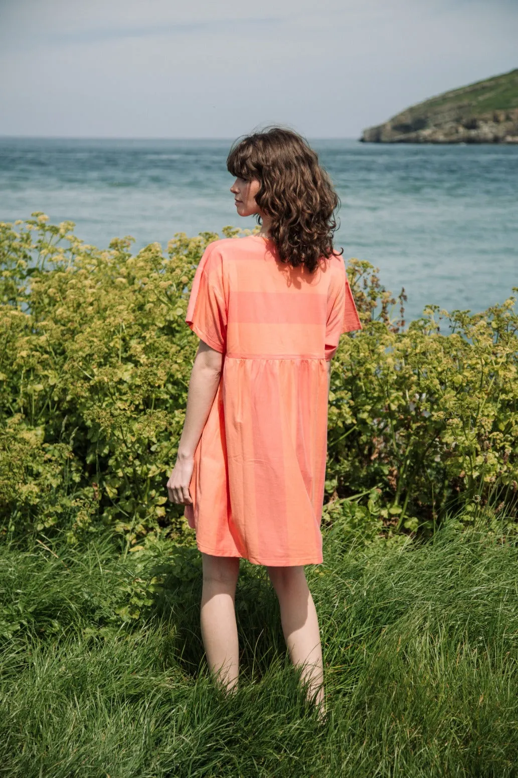 Wardrobe-Staple Lois-Sue Organic Cotton Dress in Coral and Apricot