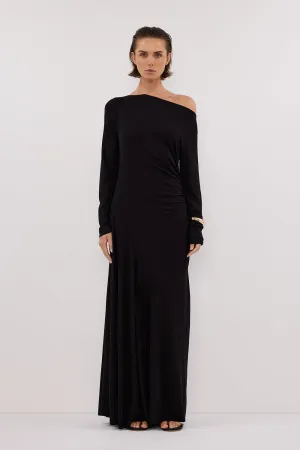Smile Soft Silk-Blend HADLEY BLACK LONG SLEEVE KNIT MAXI DRESS