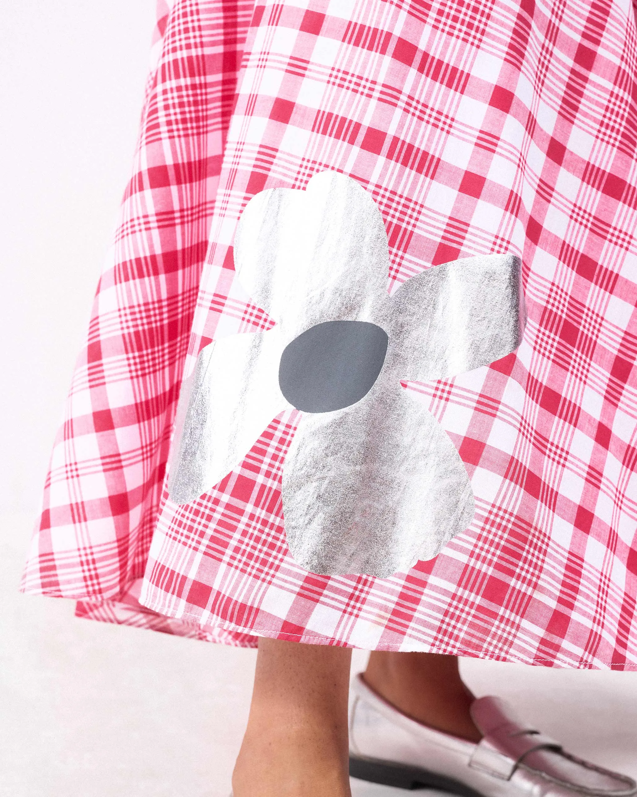 Long Strappy Dress - Watermelon & White Checks Linen-Blend