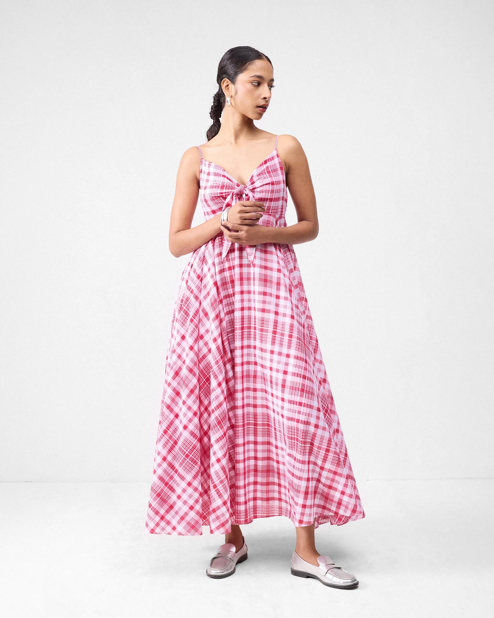 Long Strappy Dress - Watermelon & White Checks Walk Grace