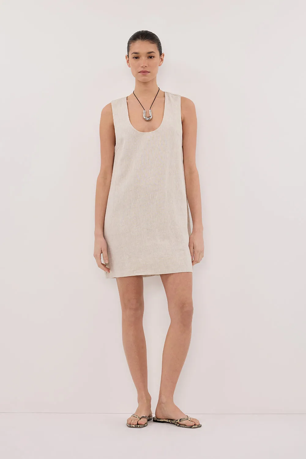 LOTUS NATURAL LINEN MINI DRESS Smooth Line Easy-to-style casual dress