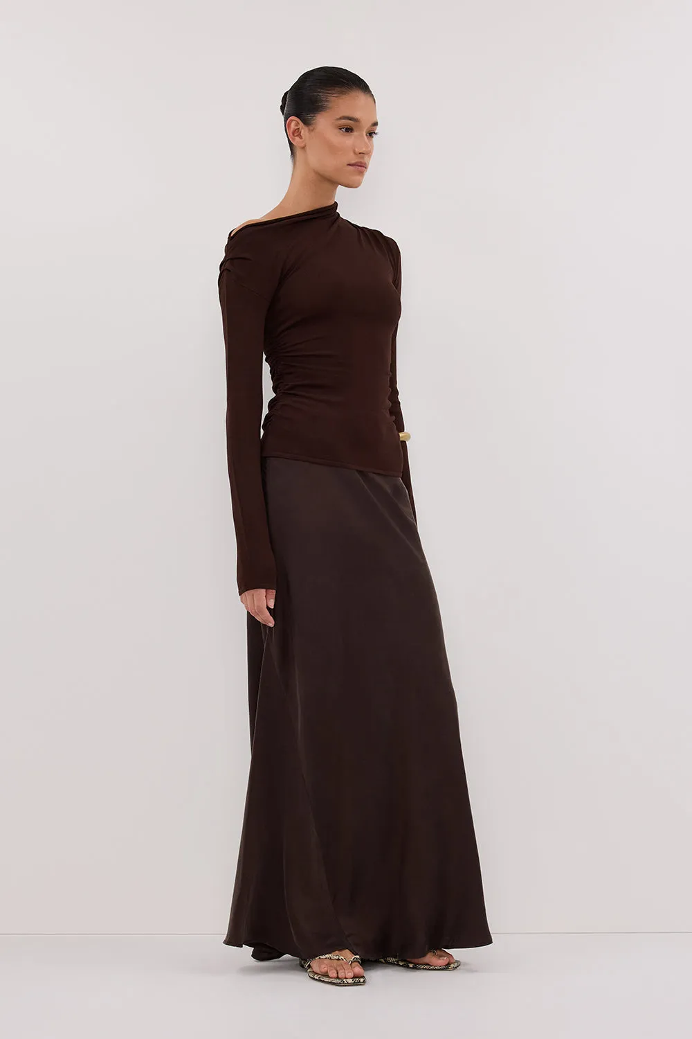 ARIEL CHOC LONG SLEEVE KNIT TOP Soft touch finish