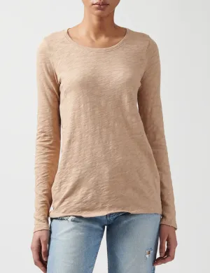 Effortless Daywear Long Sleeve Destroyed Wash Crew, Camel