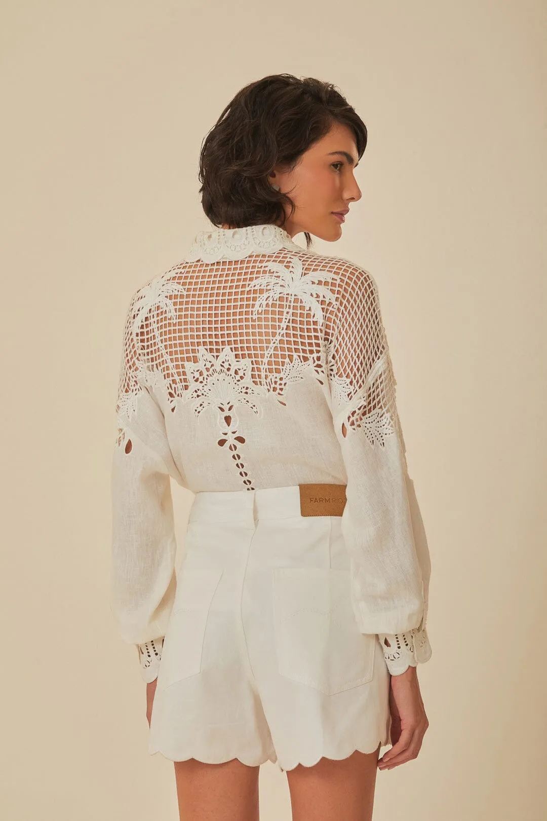 Wide Leg Silhouette Richelieu Embroidered Shorts