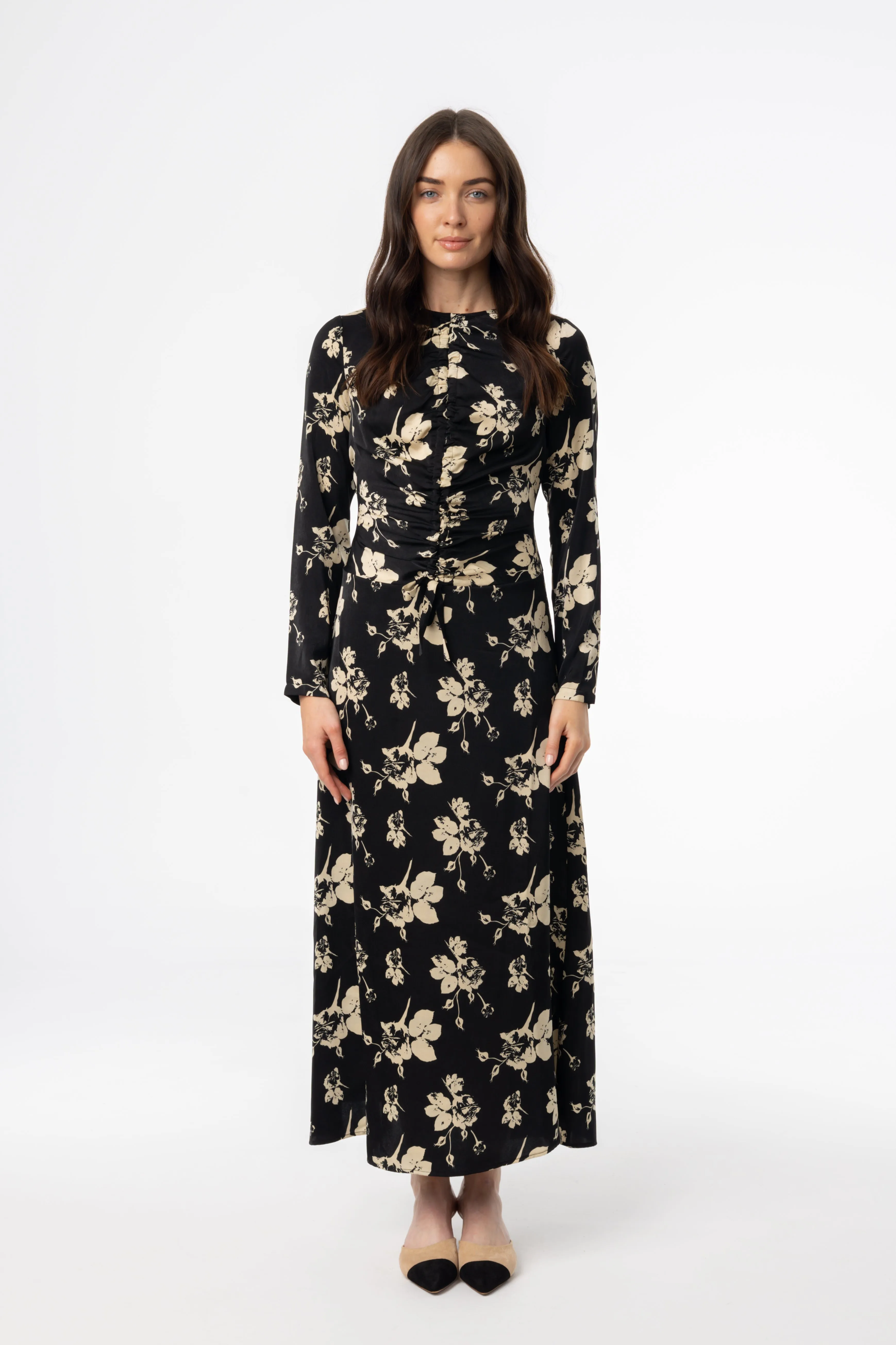Black Floral Ruched Maxi Dress Color Pop Versatile occasion dress