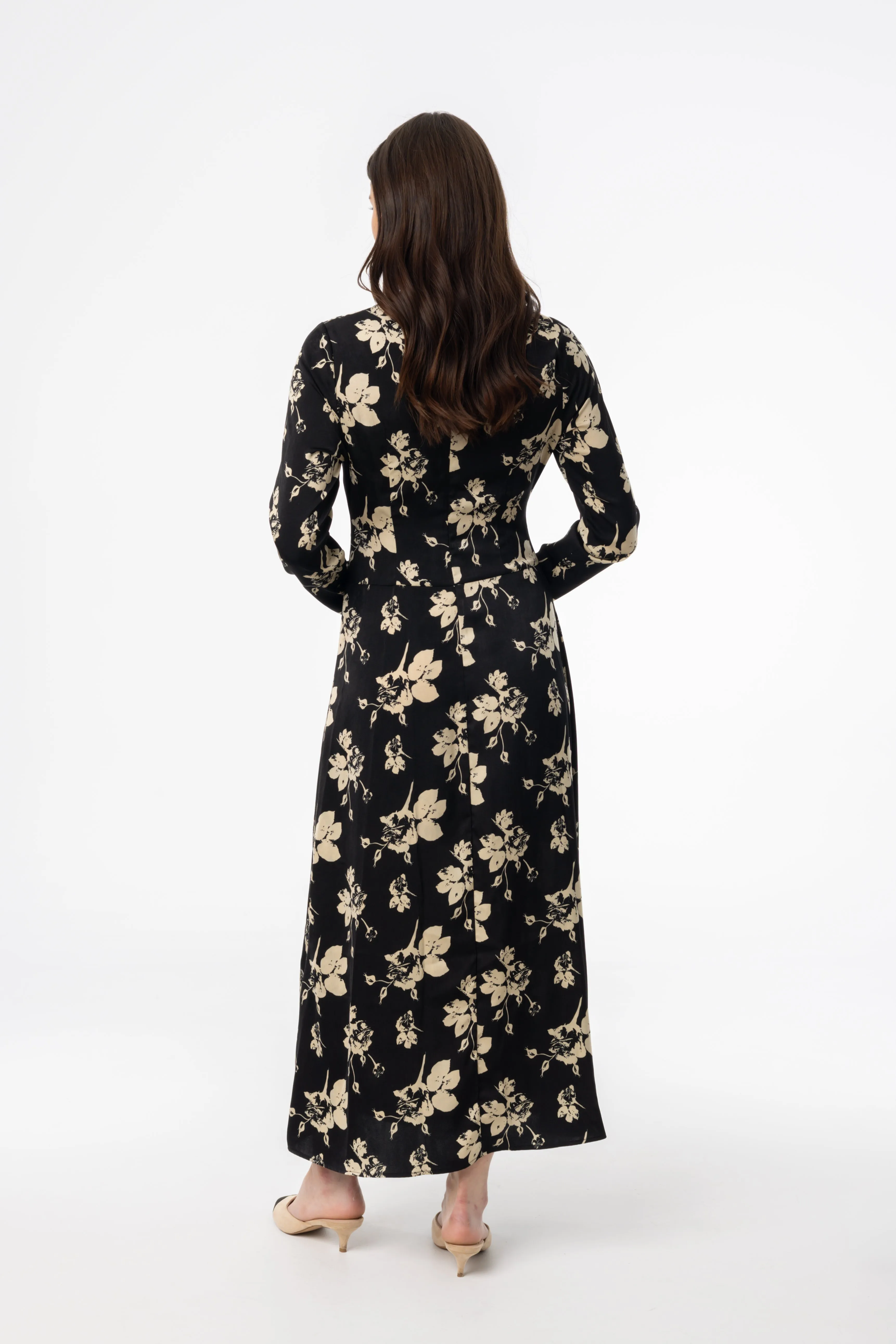Black Floral Ruched Maxi Dress Light and Breezy