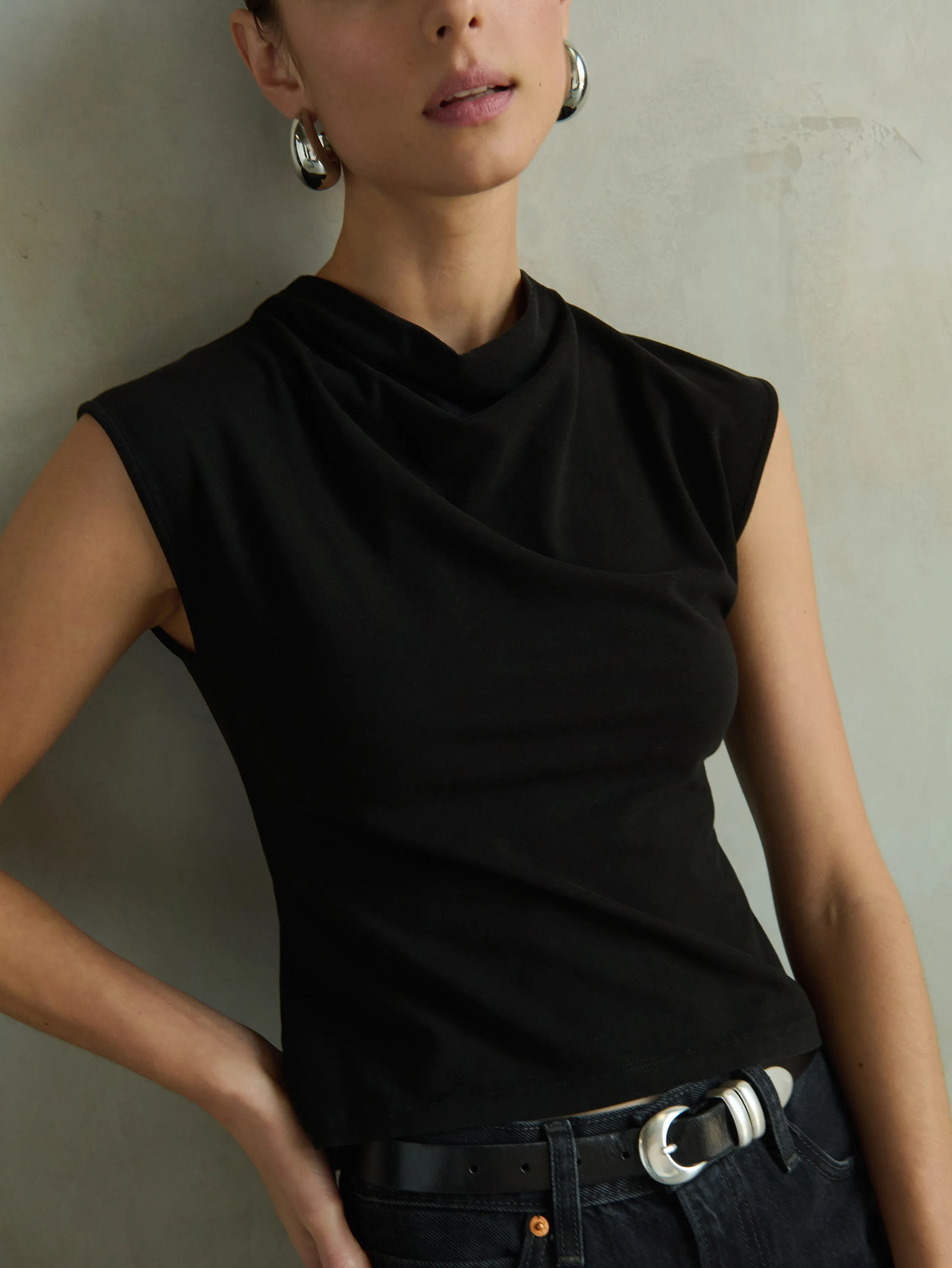 Lulu Mock Neck Top Outdoor Essentials Curved Hemline