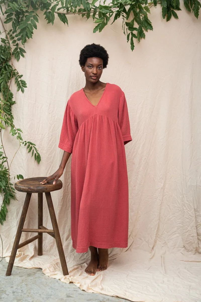 Contemporary Waist Fauna Organic Cotton Dress in Rose