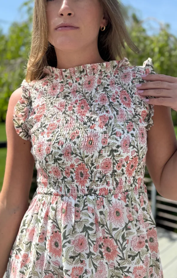 Waist Seam Mira Smocked Floral Dress
