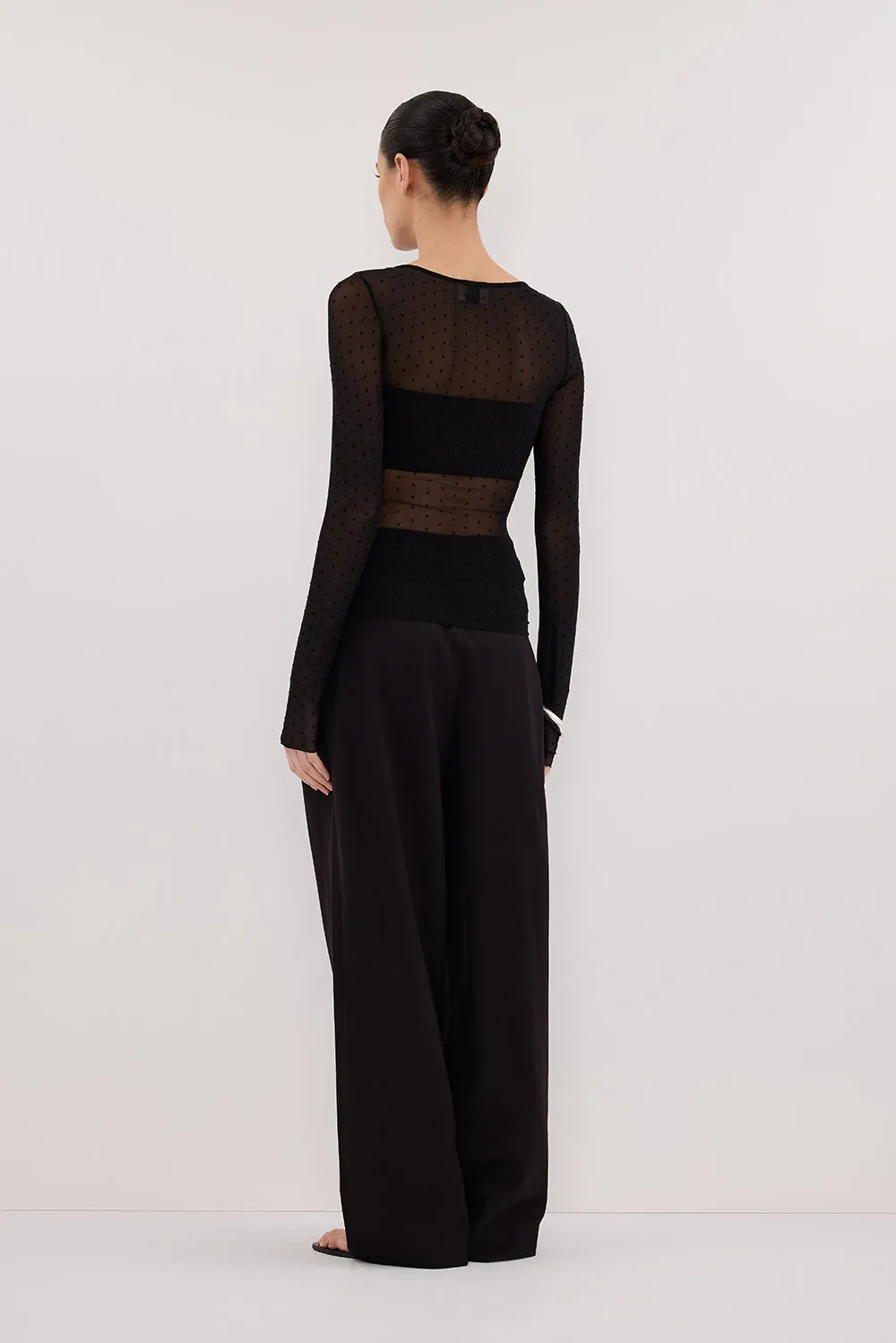 MAE BLACK MESH SPOT LONG SLEEVE TOP Urban Classic