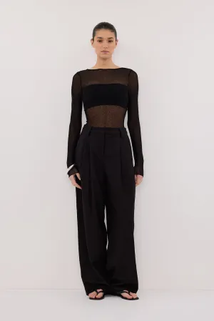 MAE BLACK MESH SPOT LONG SLEEVE TOP Neutral Look