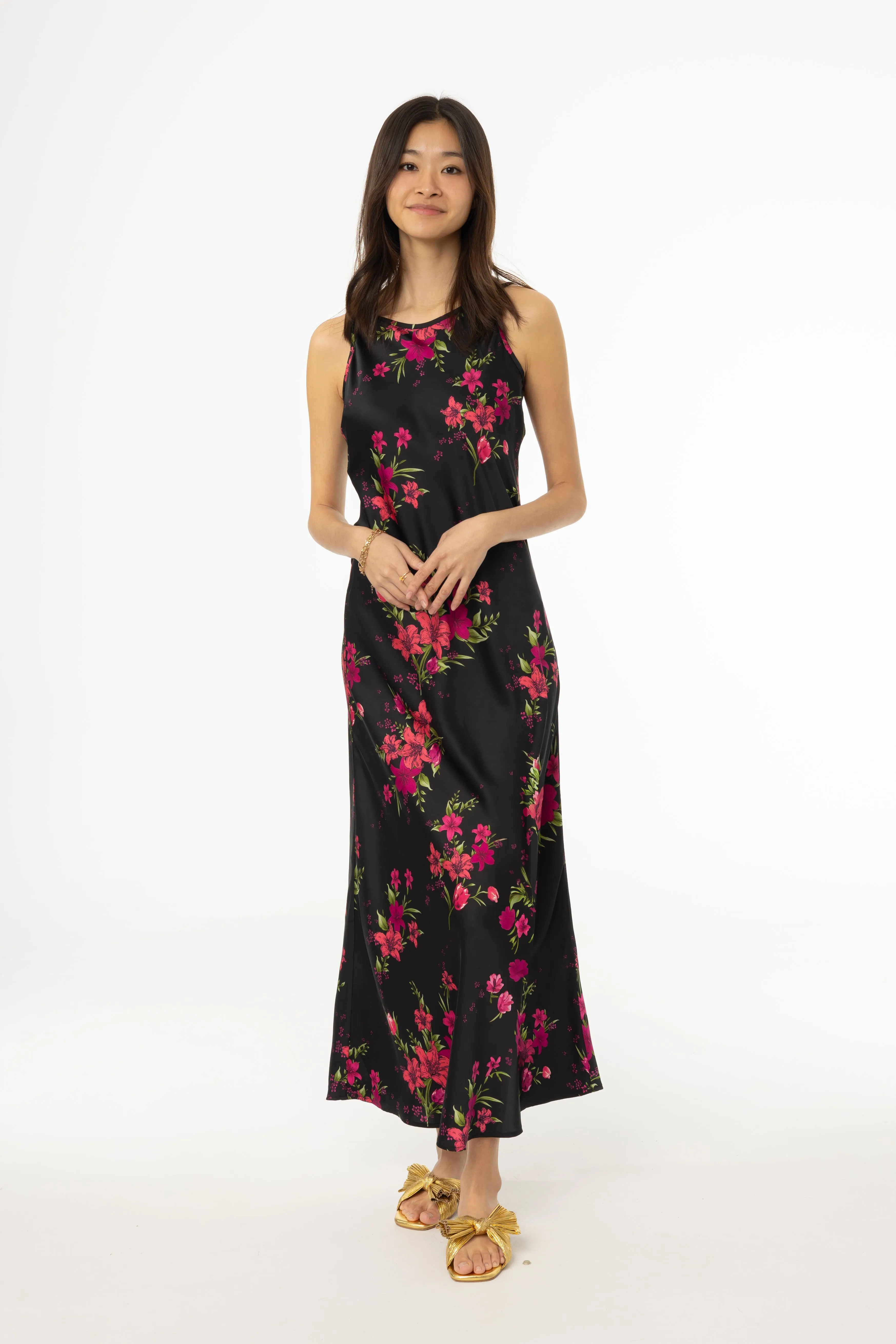 Cozy Energy Magenta Floral Printed Slip Dress