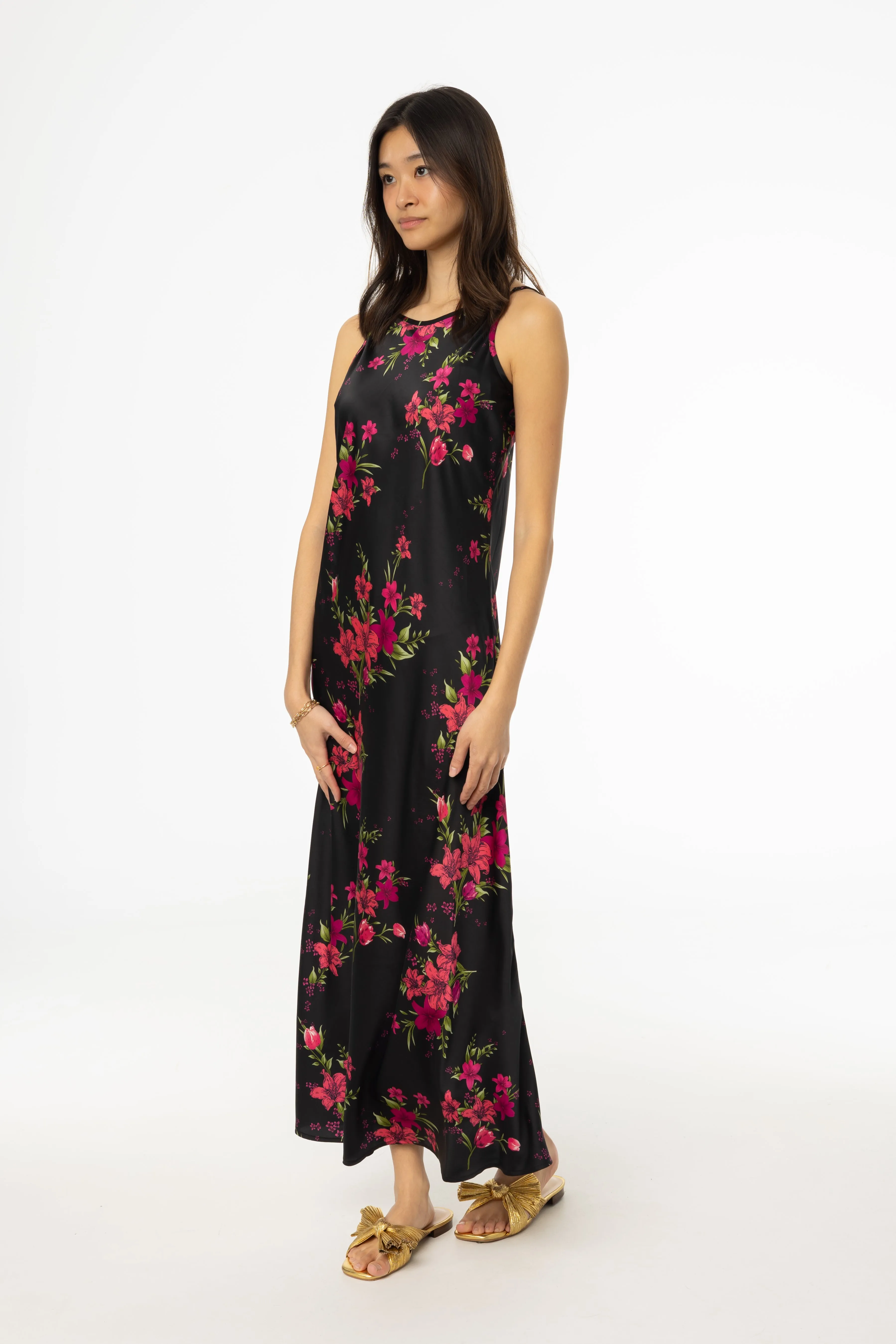 Breathable Wearable Magenta Floral Printed Slip Dress