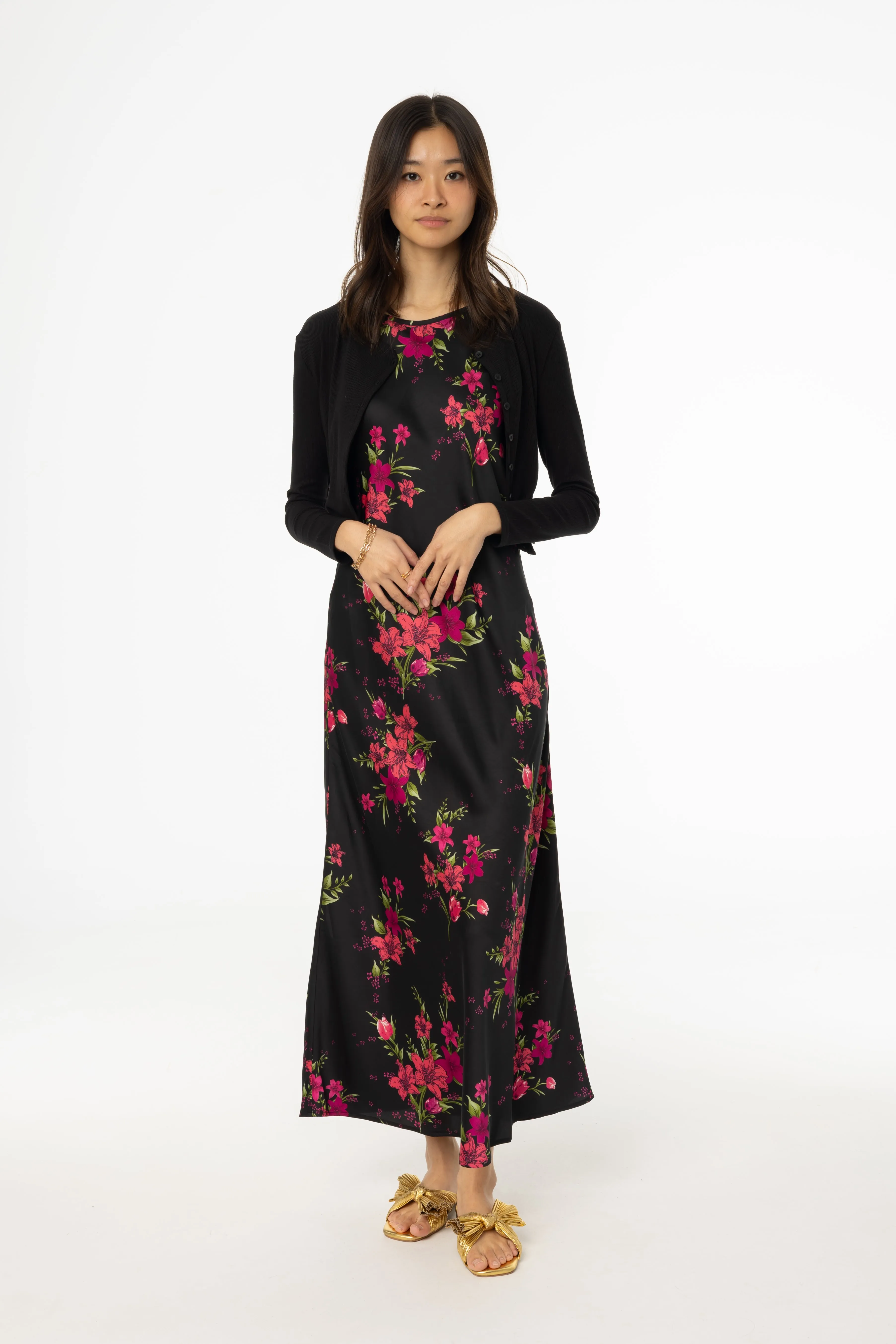 Magenta Floral Printed Slip Dress Chic and Cozy Wear