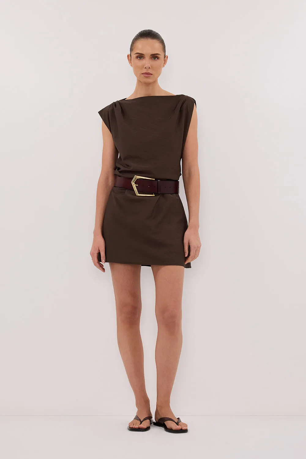 Light Wrap MARMO CHOCOLATE DRAPED MINI DRESS