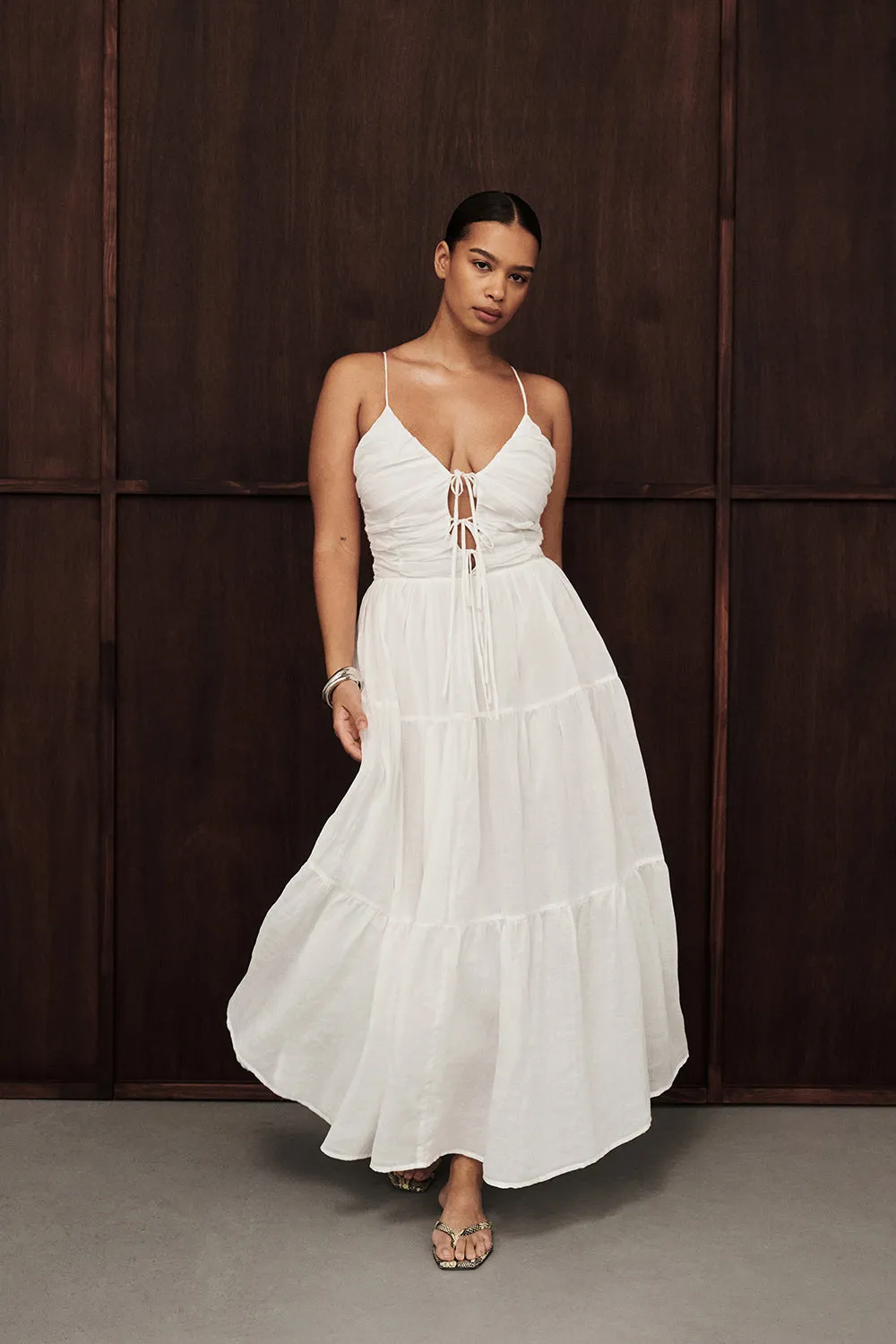 Red-Carpet Mood Edge MARNIE WHITE RAMIE MIDI DRESS