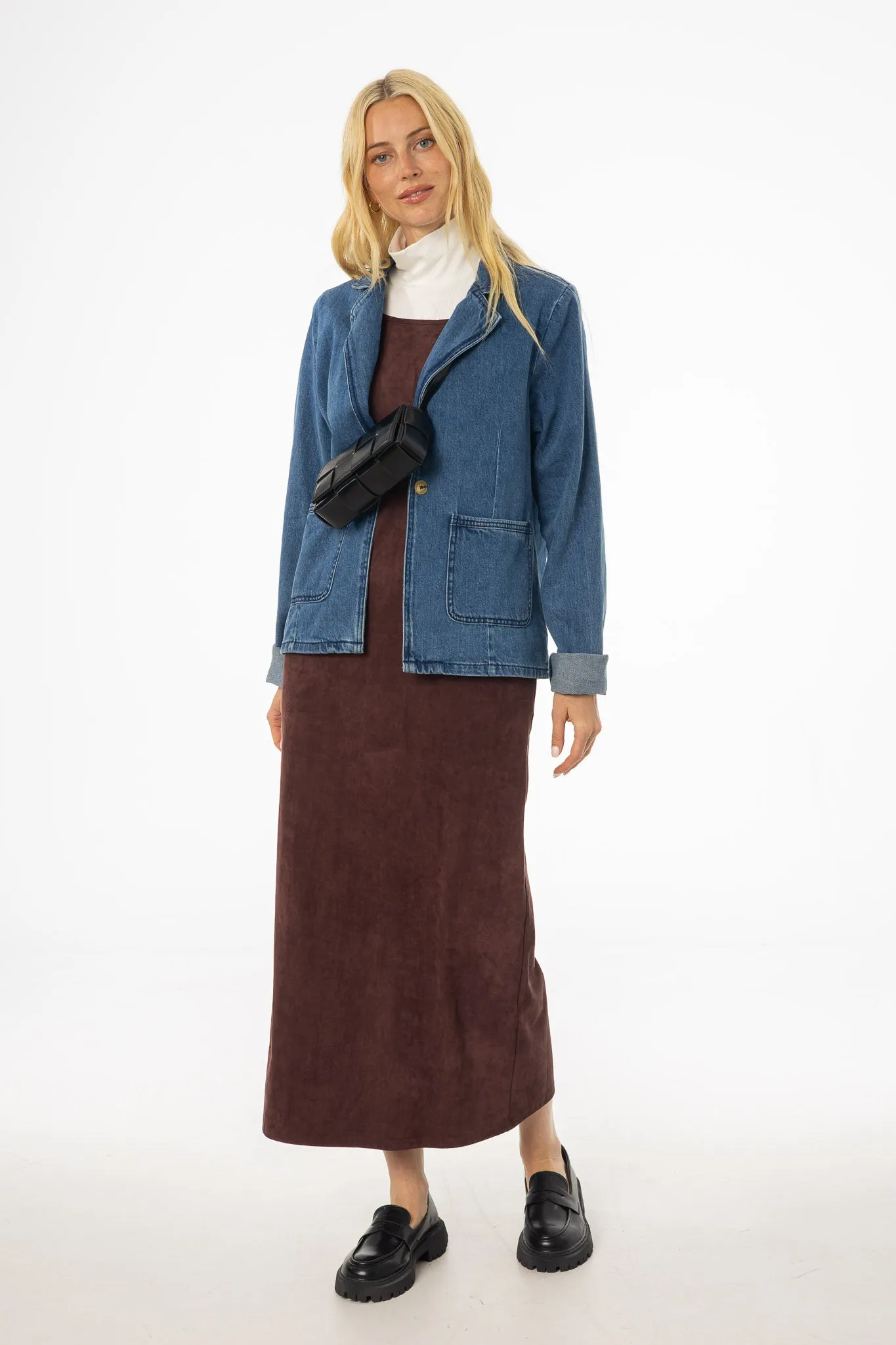 Sleek Drape Maroon Microsuede Maxi Jumper