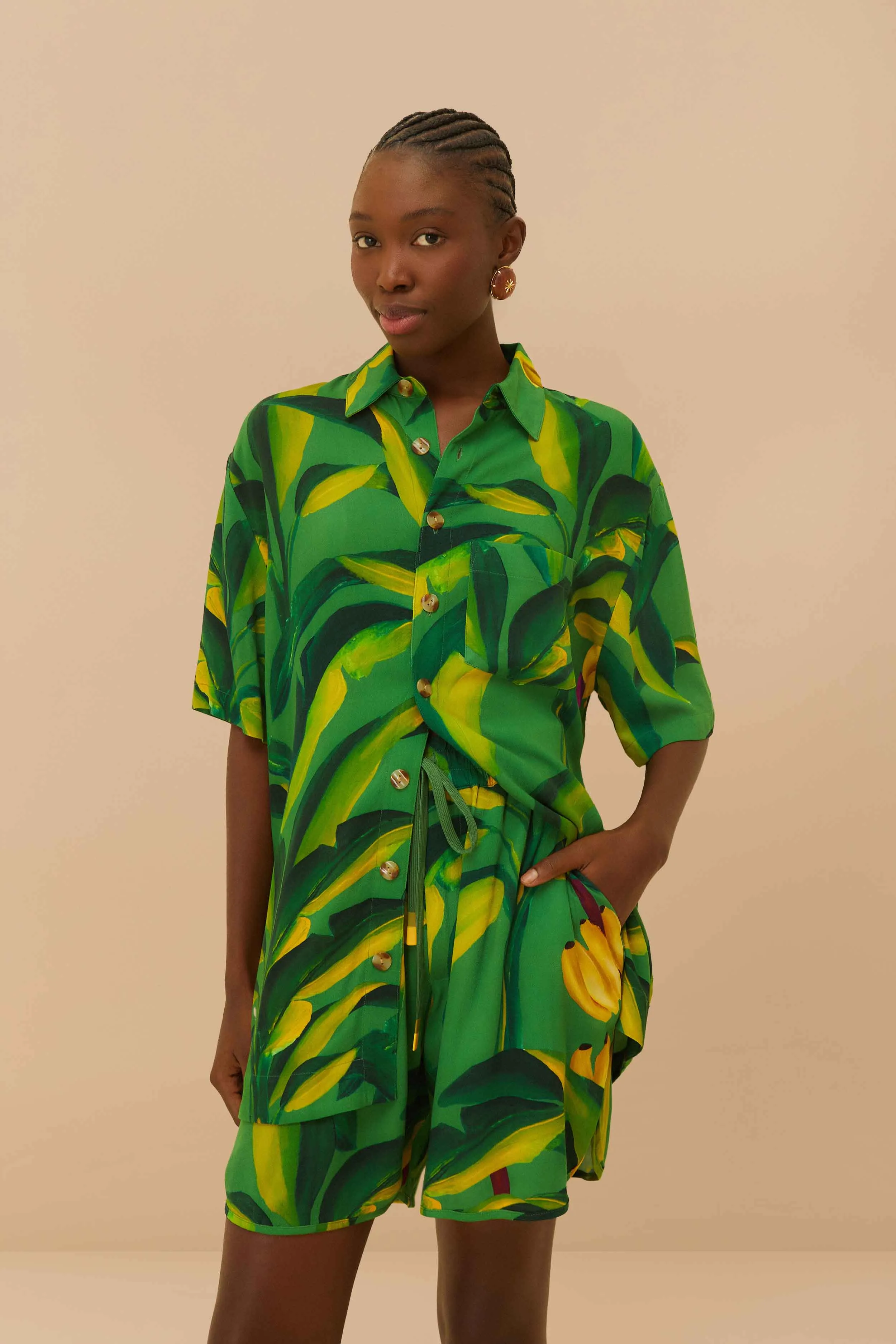 Green Banana Aquarela LENZING? ECOVERO? Viscose Shorts UV Protection Fabric