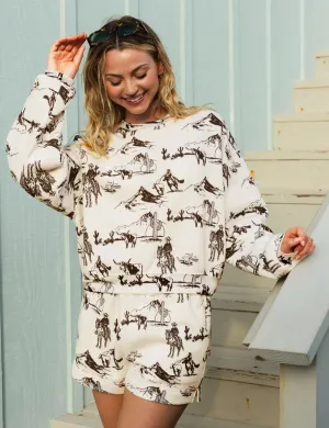 Relaxed Waist Match Set, Western Print