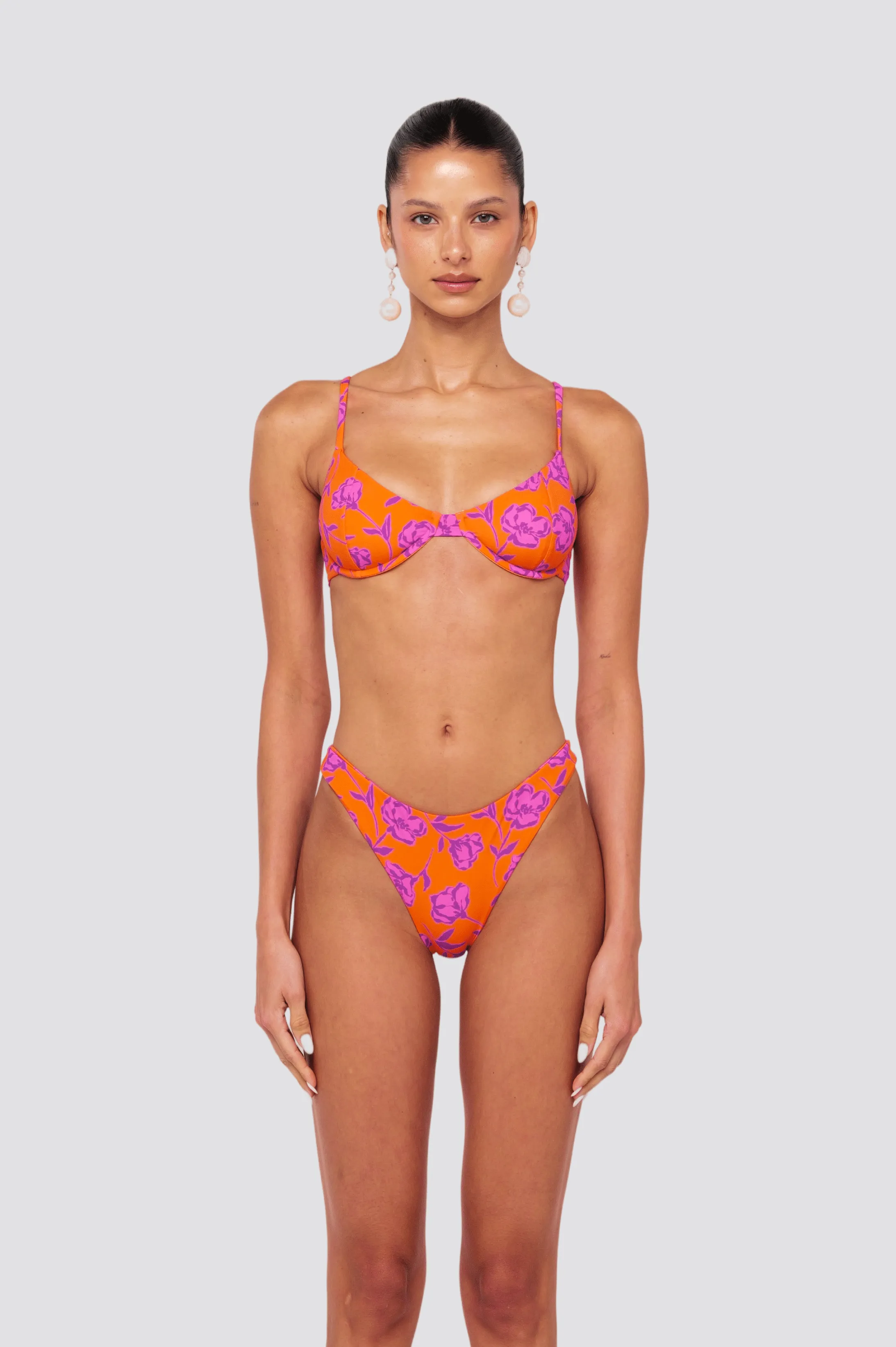 Matty Bikini Top in Mandarin Low Profile Hardware