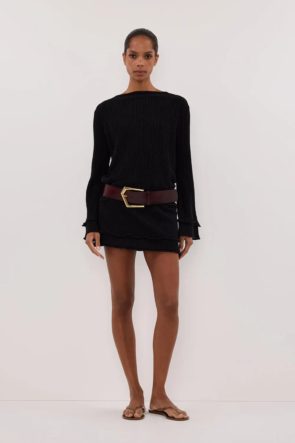 Lightweight-Lining Flexible Cut MAX BLACK KNIT MINI DRESS