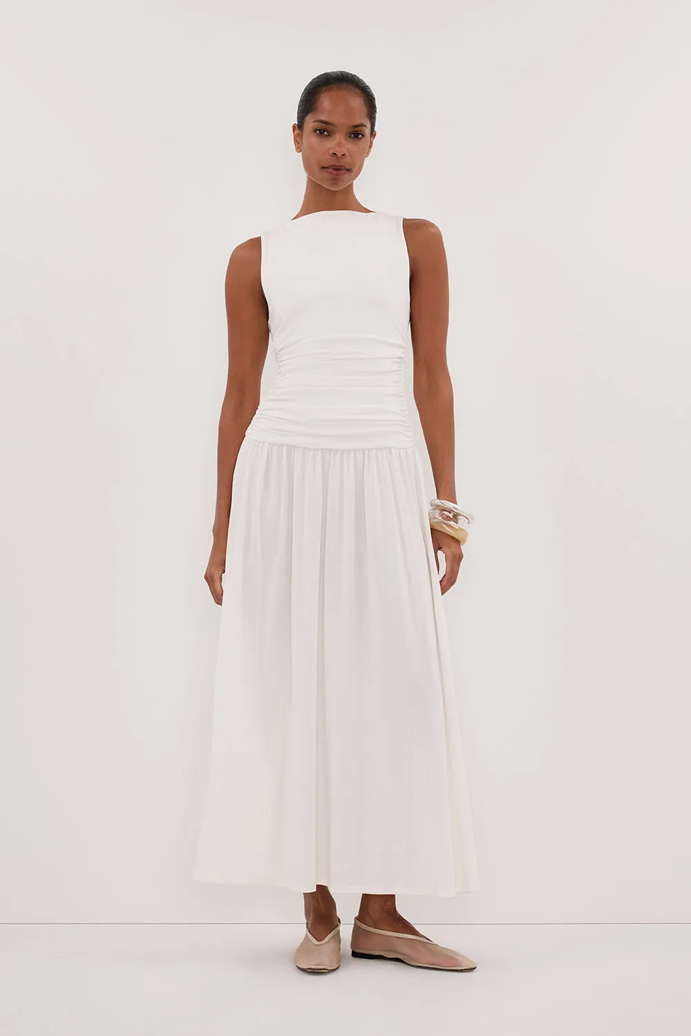 MEG OFF WHITE SLEEVELESS KNIT MIDI DRESS Minimal Comfort