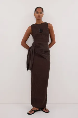 MELISSA CHOCOLATE KNIT MIDI SKIRT Button Details