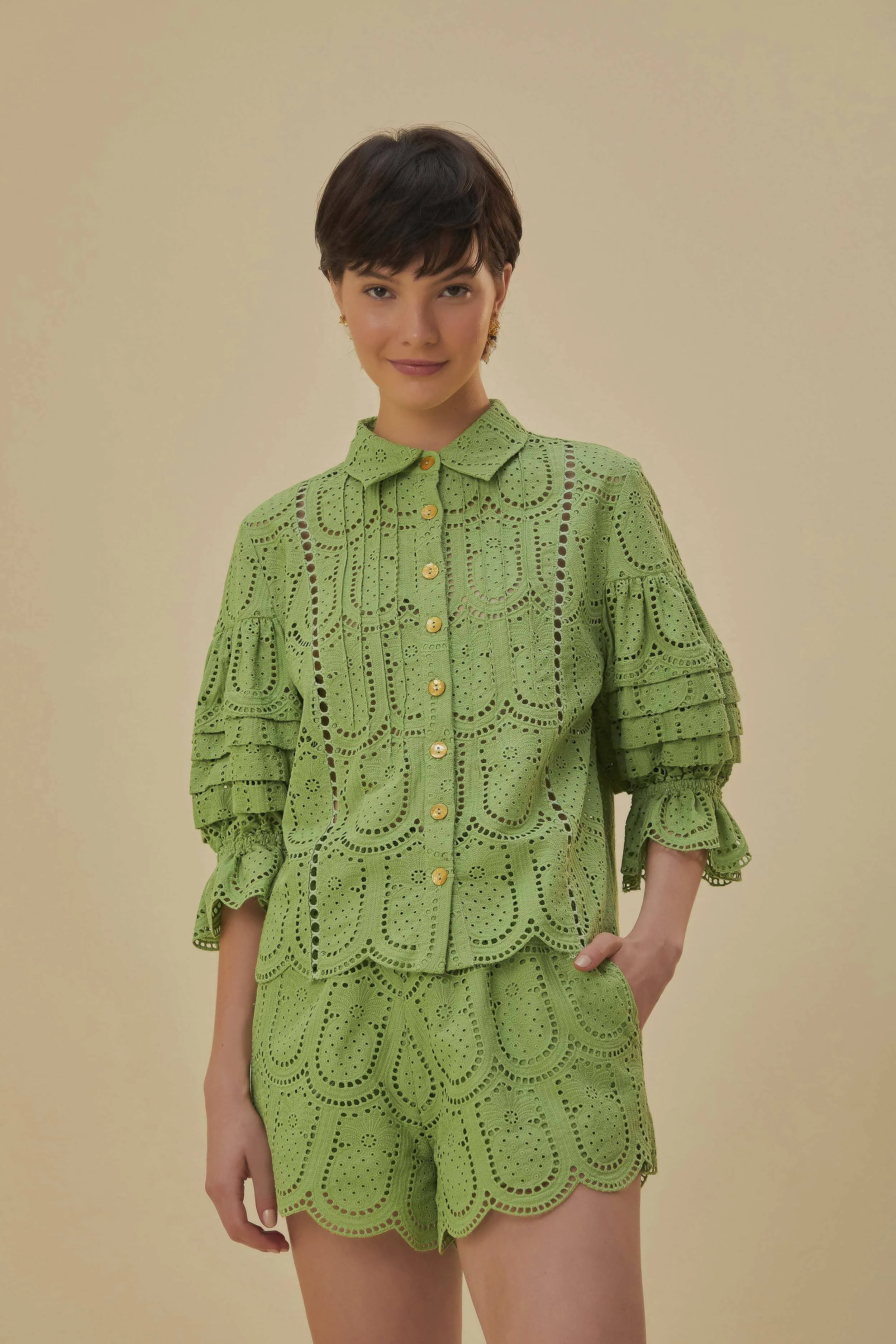 Water Resistant Workout Gear Green Pineapple Eyelet Shorts