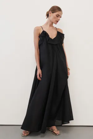 CAPRI BLACK LINEN BLEND MAXI DRESS Color Glow Wave Soft
