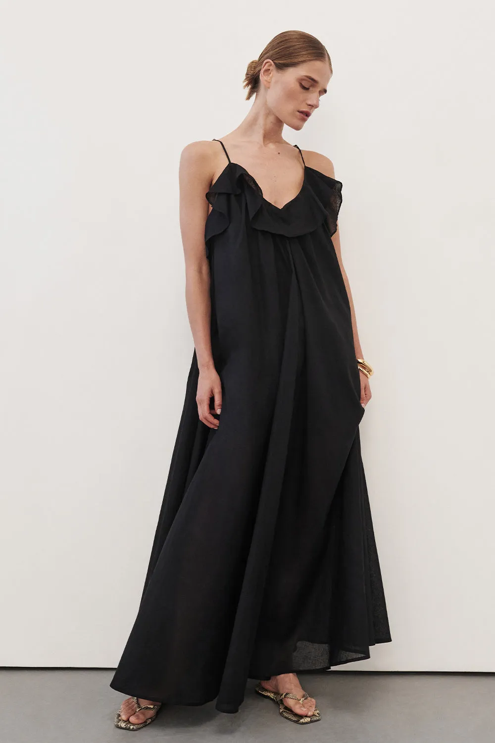 CAPRI BLACK LINEN BLEND MAXI DRESS Soft Colorway