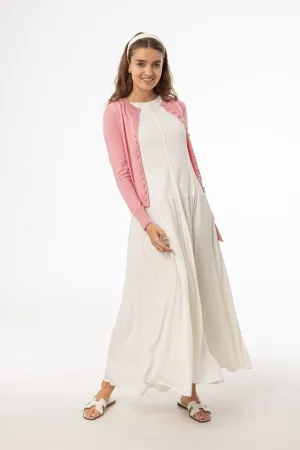 Cream Fabric Combo Jumper Elegant Layer Fitted Shape