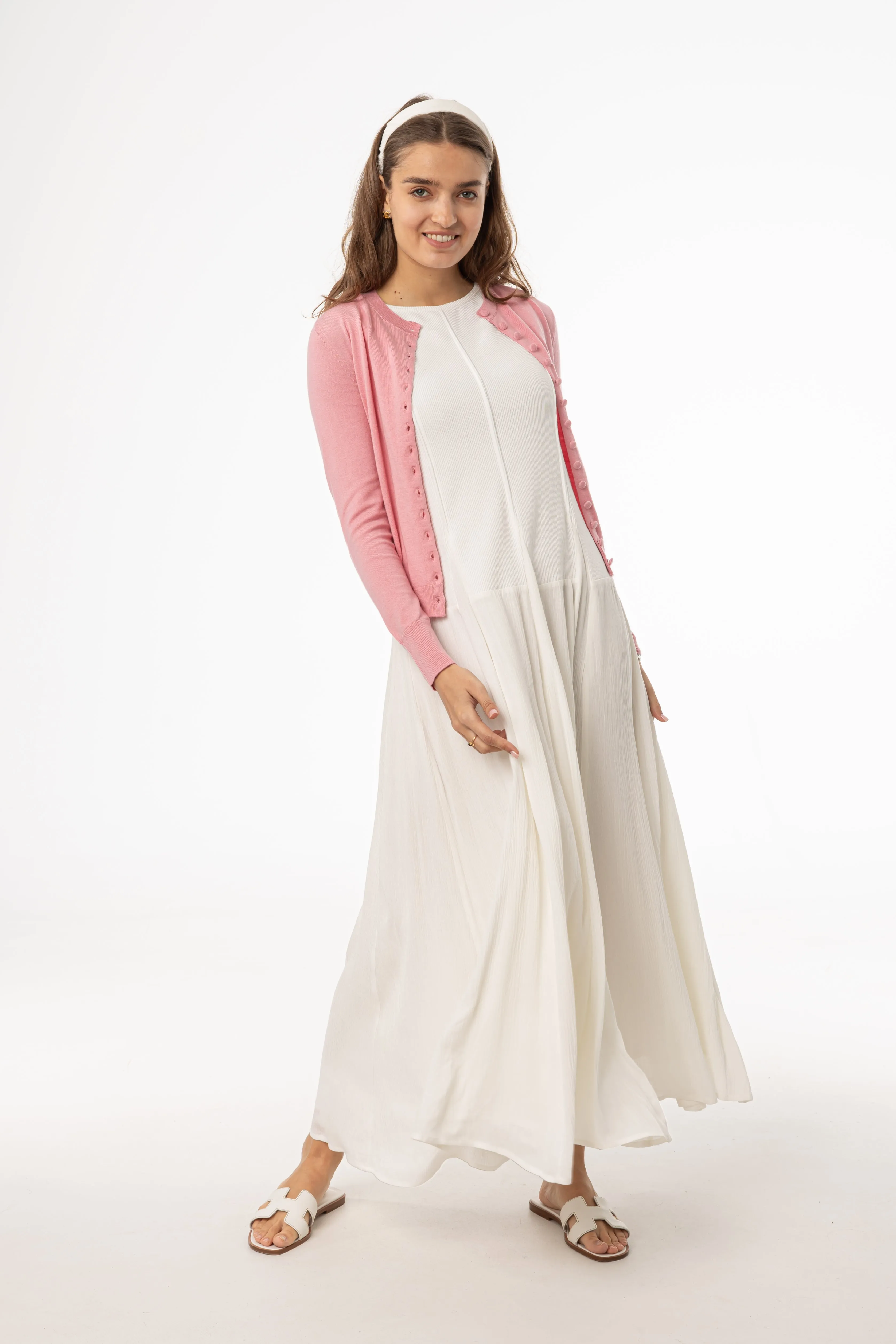 Cream Fabric Combo Jumper Elegant Layer Fitted Shape