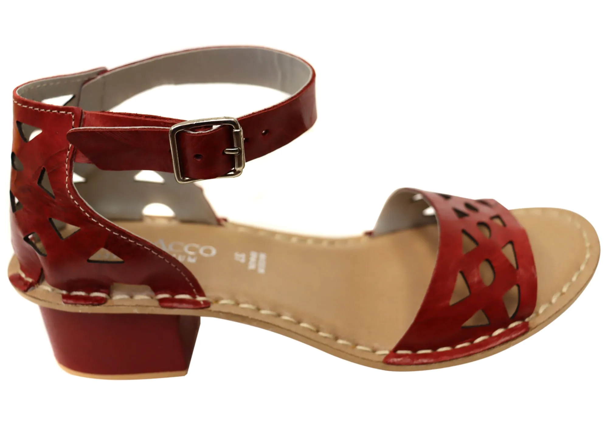 Andacco Parica Womens Comfortable Brazilian Leather Low Heel Sandals Sexy Red Heels