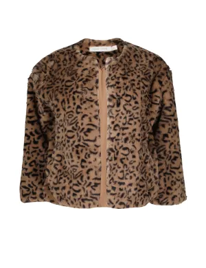 Temperature Regulating Tech Abrasion Proof Shoulders Mica Faux Fur Jacket, Leopard