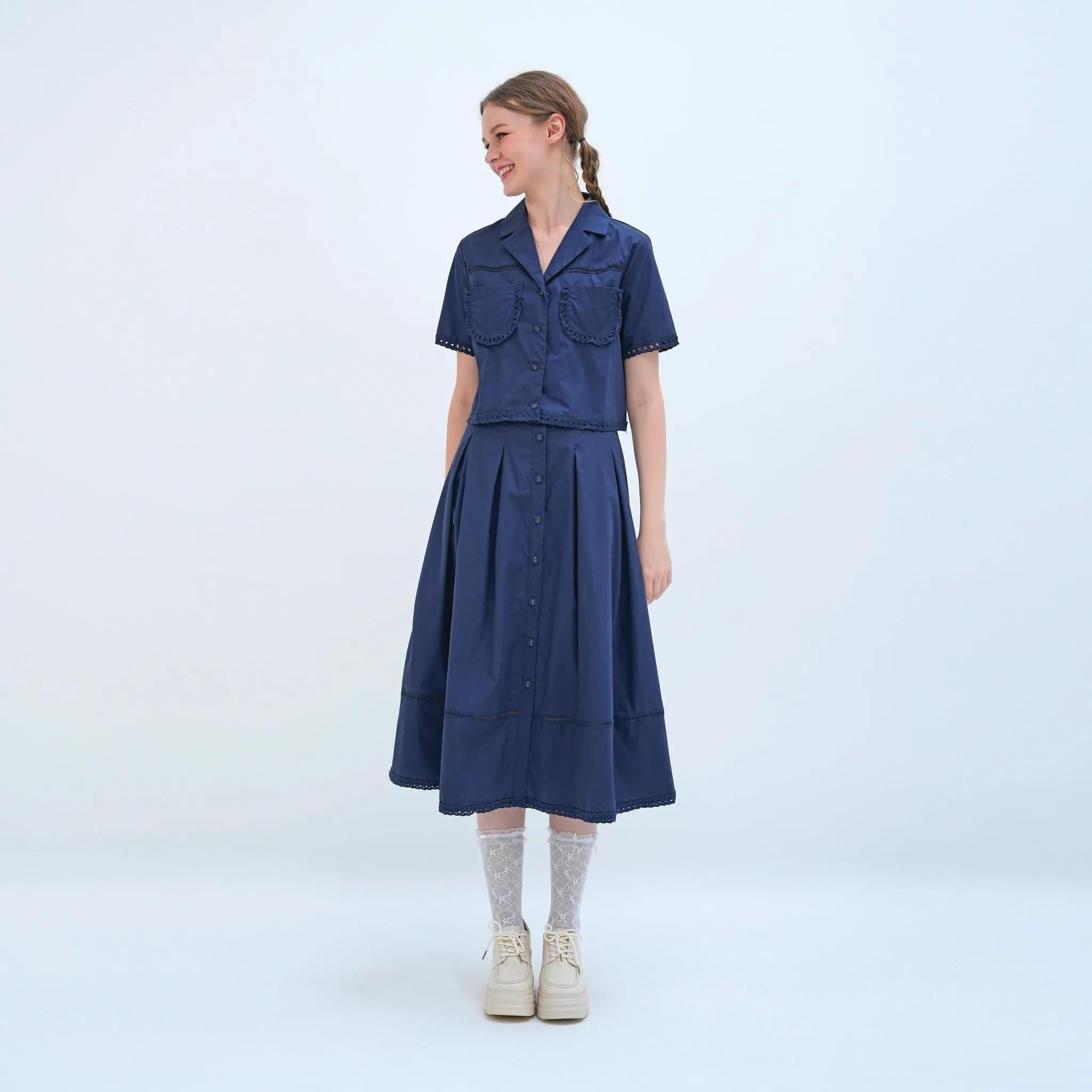 Foil Print Heritage Craft Midi Cotton Skirt