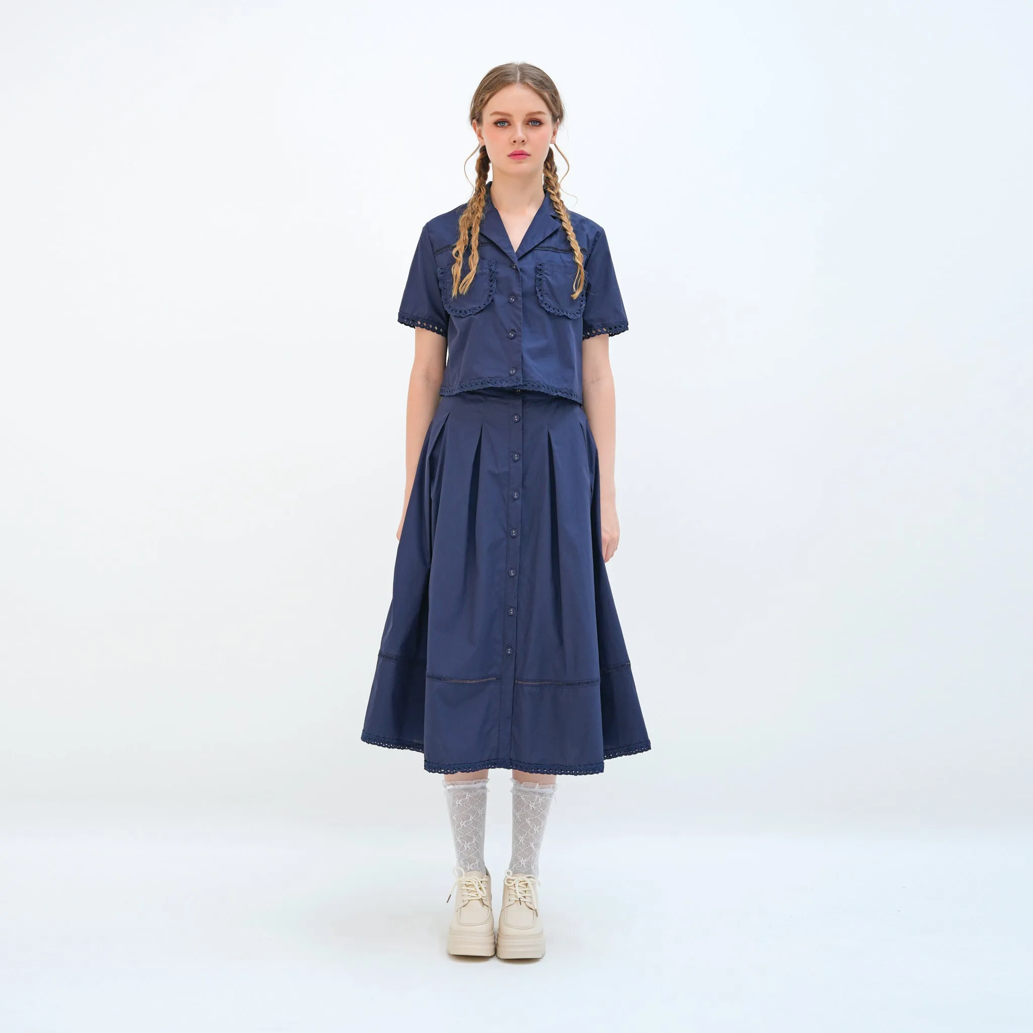 Smart Fit Delicate Texture Midi Cotton Skirt