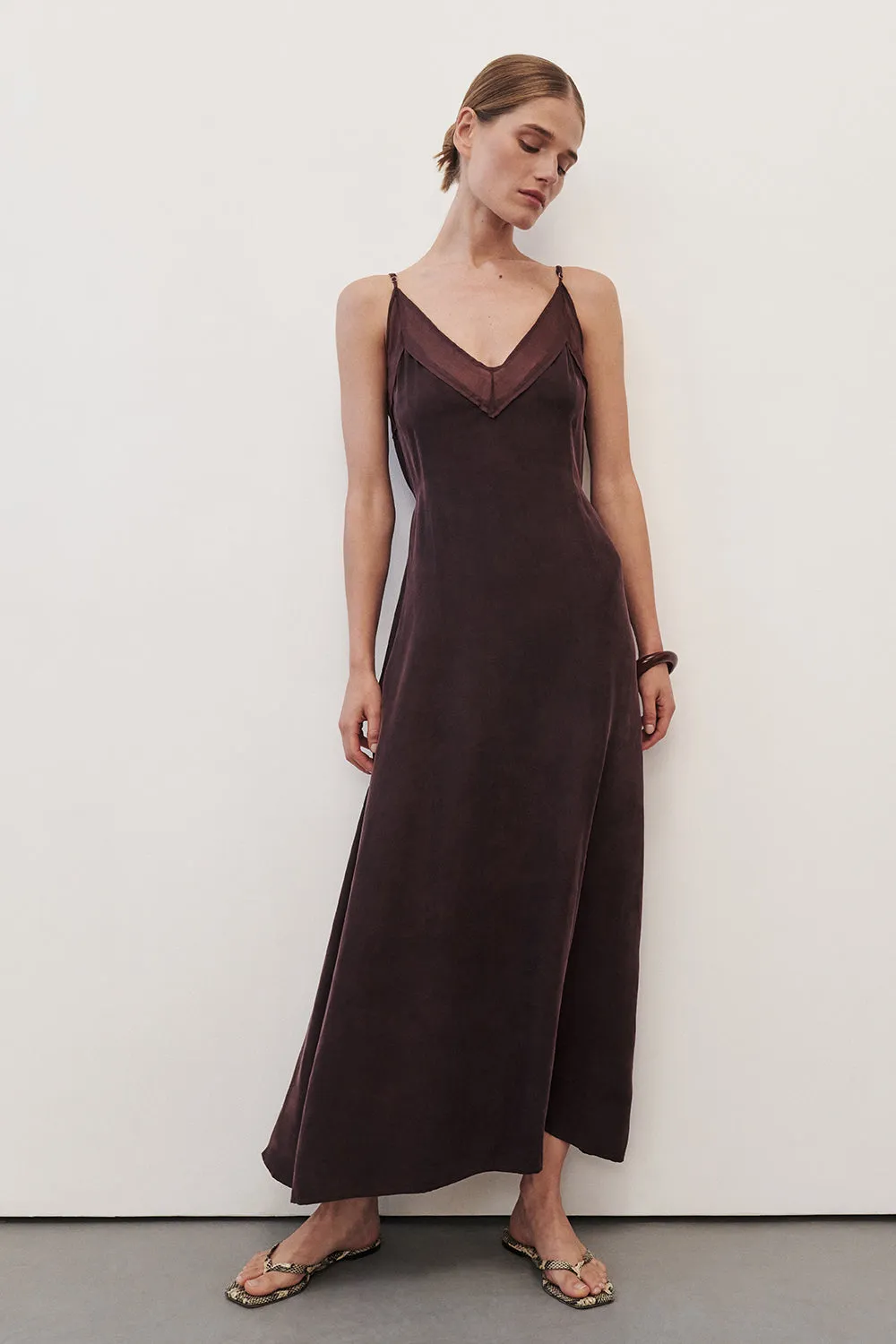 Smart touch Grace Flow MILLIE WALNUT CUPRO SLEEVELESS MIDI DRESS