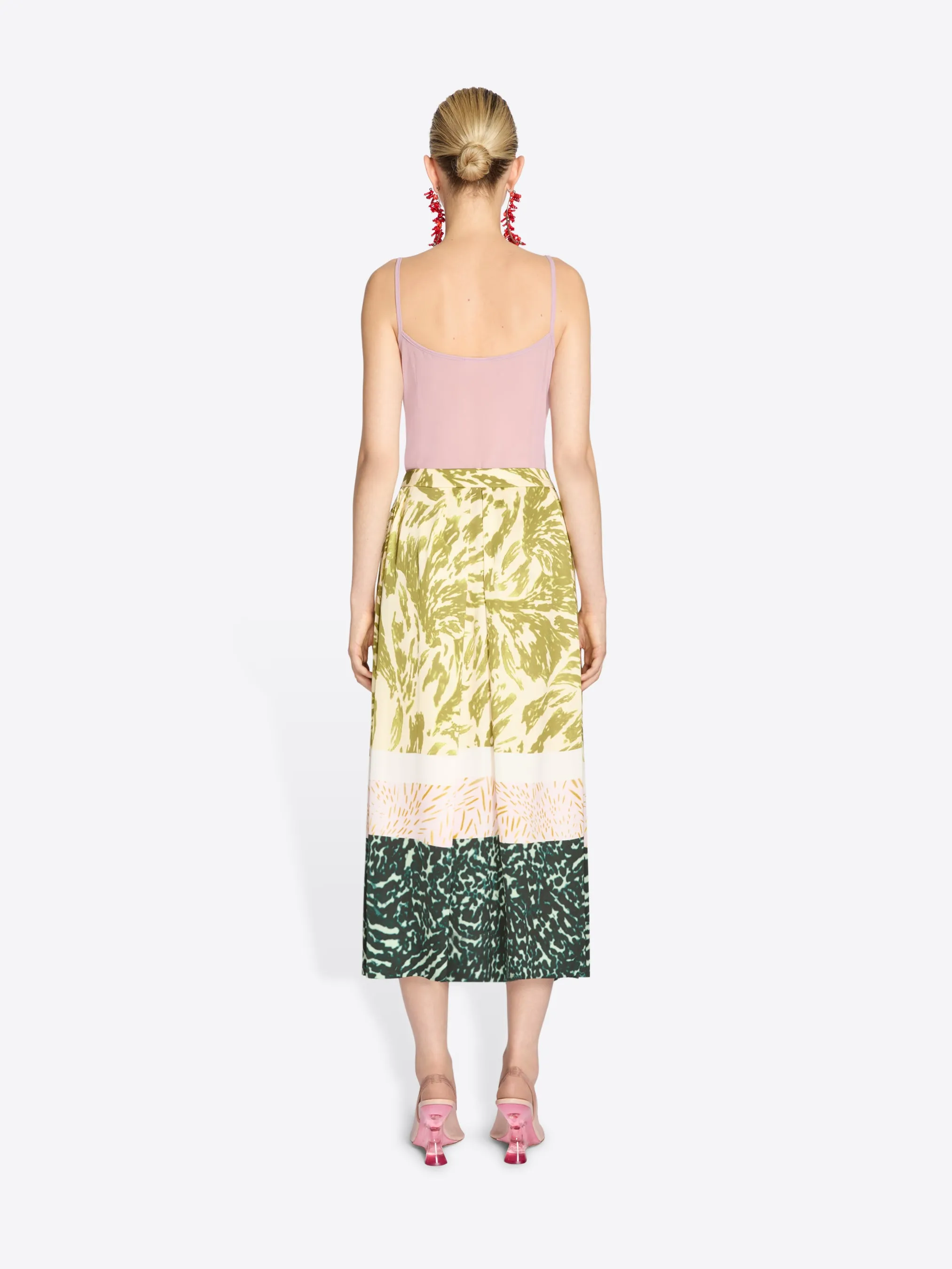 Non see through Ventilated Slits Printed viscose skirt