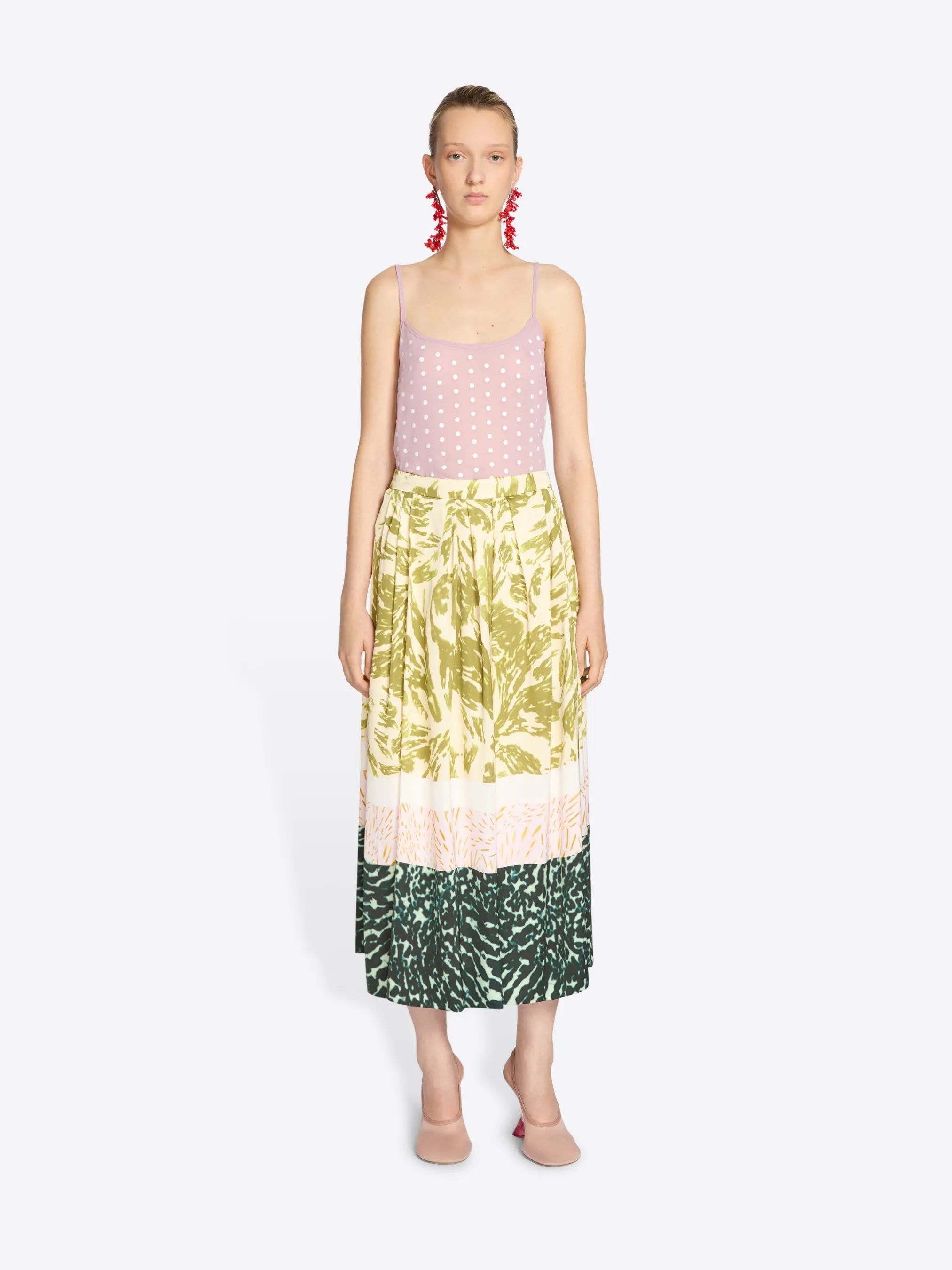 Printed viscose skirt Layered Hem