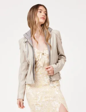 Mark Style Softshell Technology Finja Hooded Leather Jacket, Light Beige