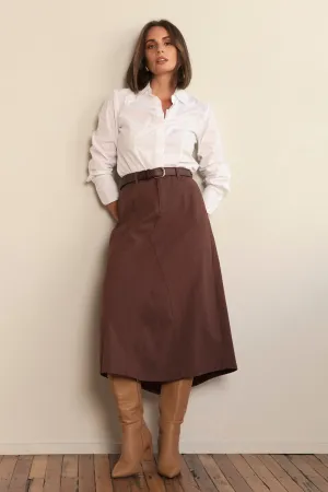 Oversized style Stretch A-Line Skirt in Chocolate