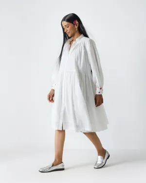 Miya Button Front Dress & Slip - White Print Polished Finish Earthy Hue