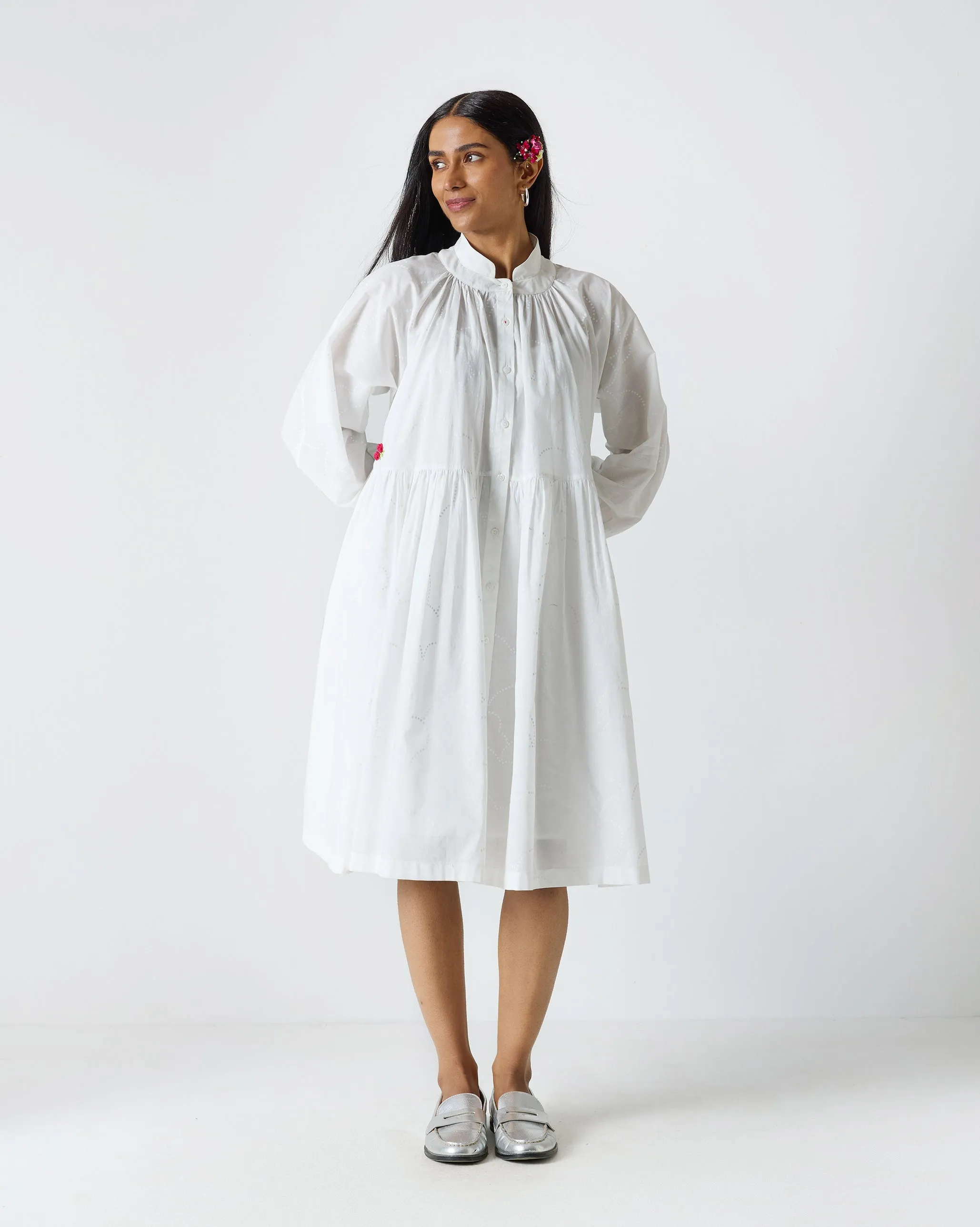 Miya Button Front Dress & Slip - White Print Artistic Edge Dinner Outfit