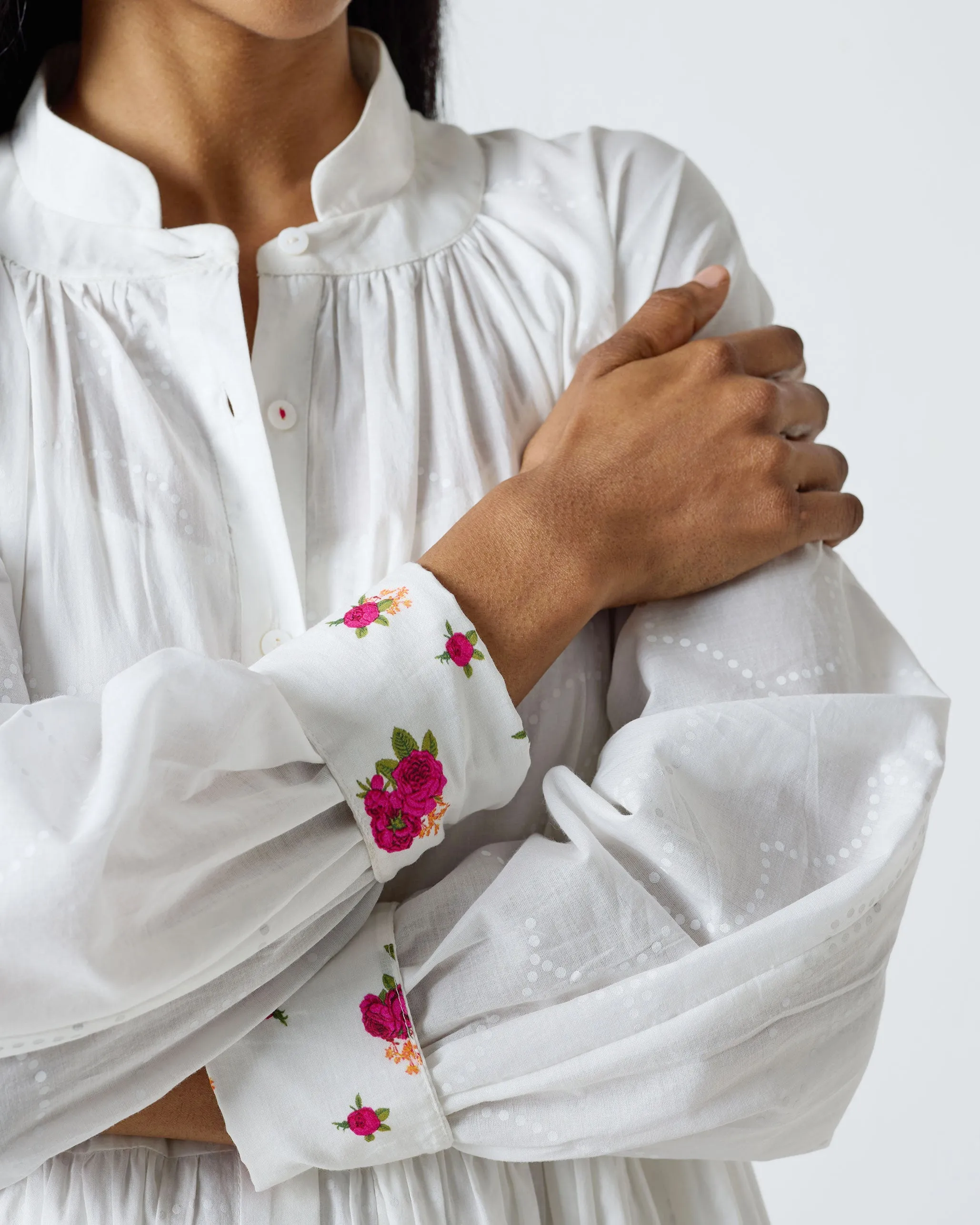 Miya Button Front Dress & Slip - White Print LayeredHemline Dreamy Texture