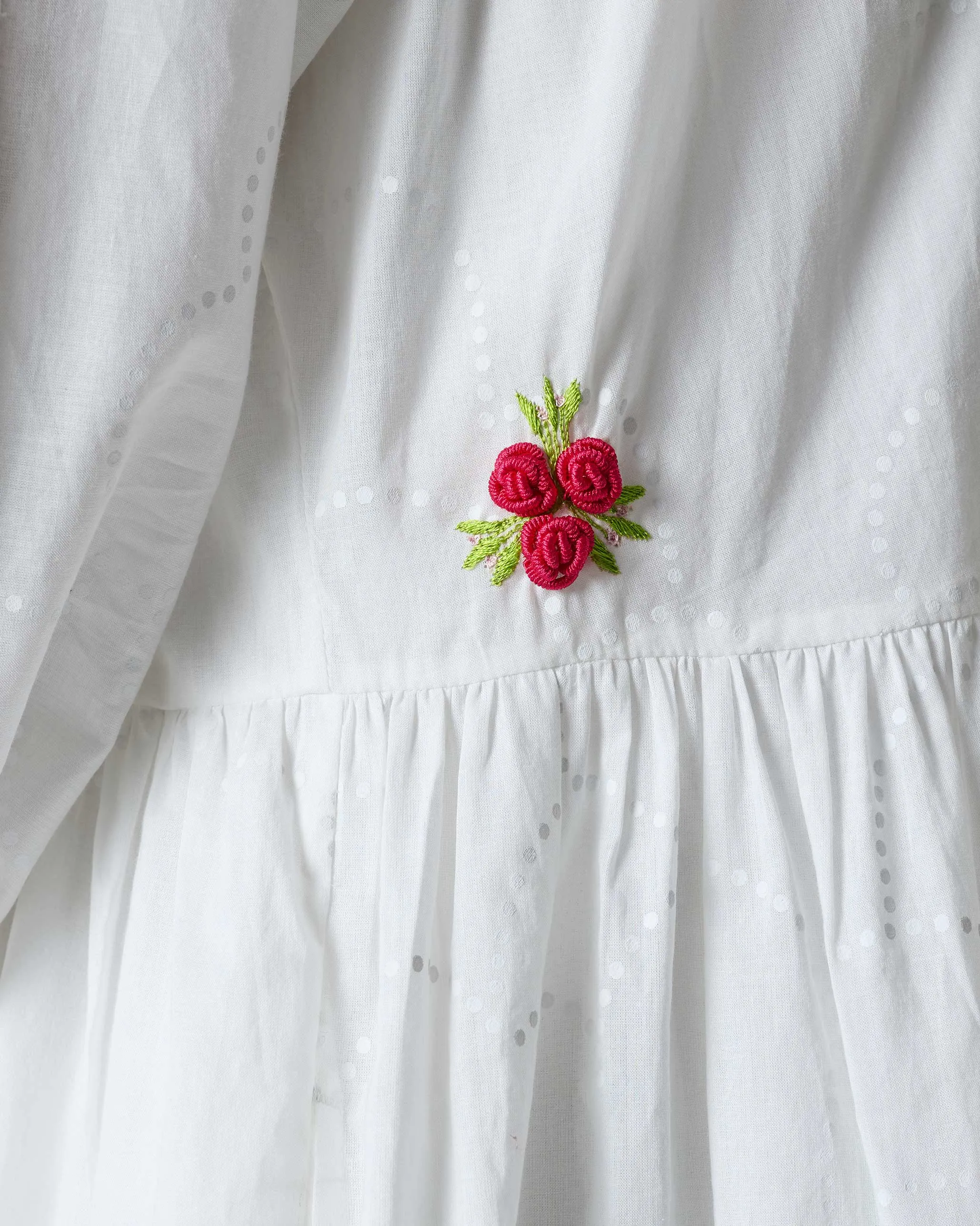 Velvet-Edge Miya Button Front Dress & Slip - White Print