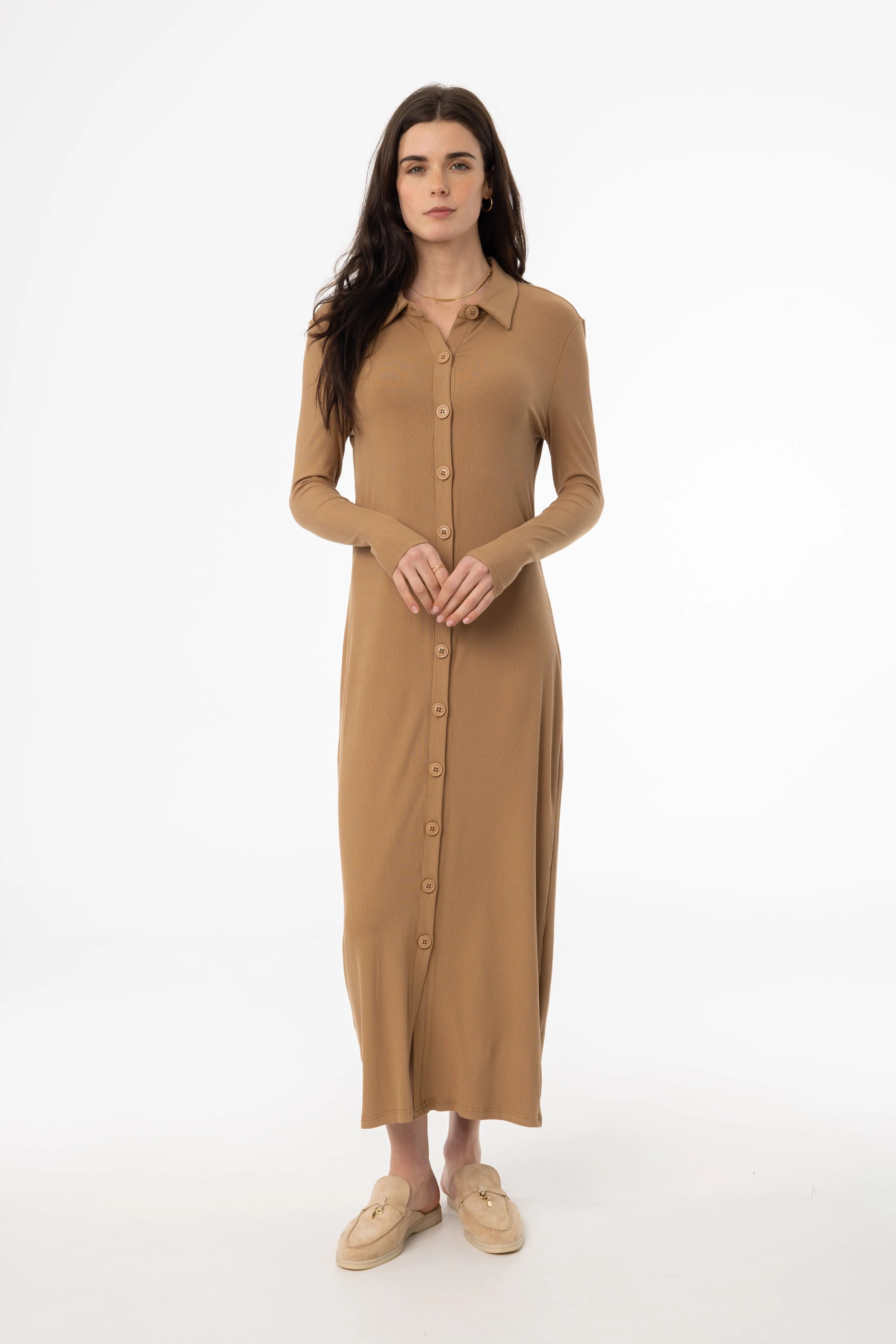 Feminine Structure Mocha Cardi Maxi Dress