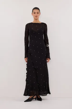 Smart Blend Delicate Edge MELROSE BLACK SPOT LONG SLEEVE MAXI DRESS