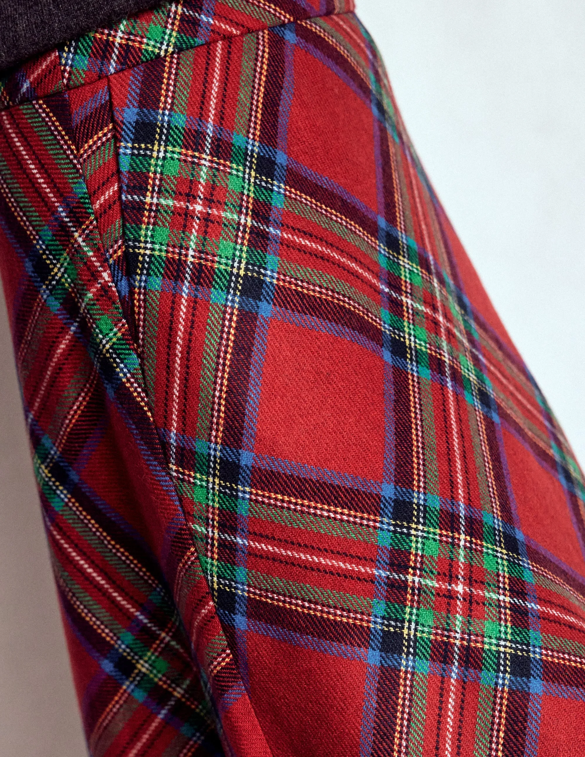 Hayley Wool Midi Skirt-Red, Blue and Green Check Cashmere Touch