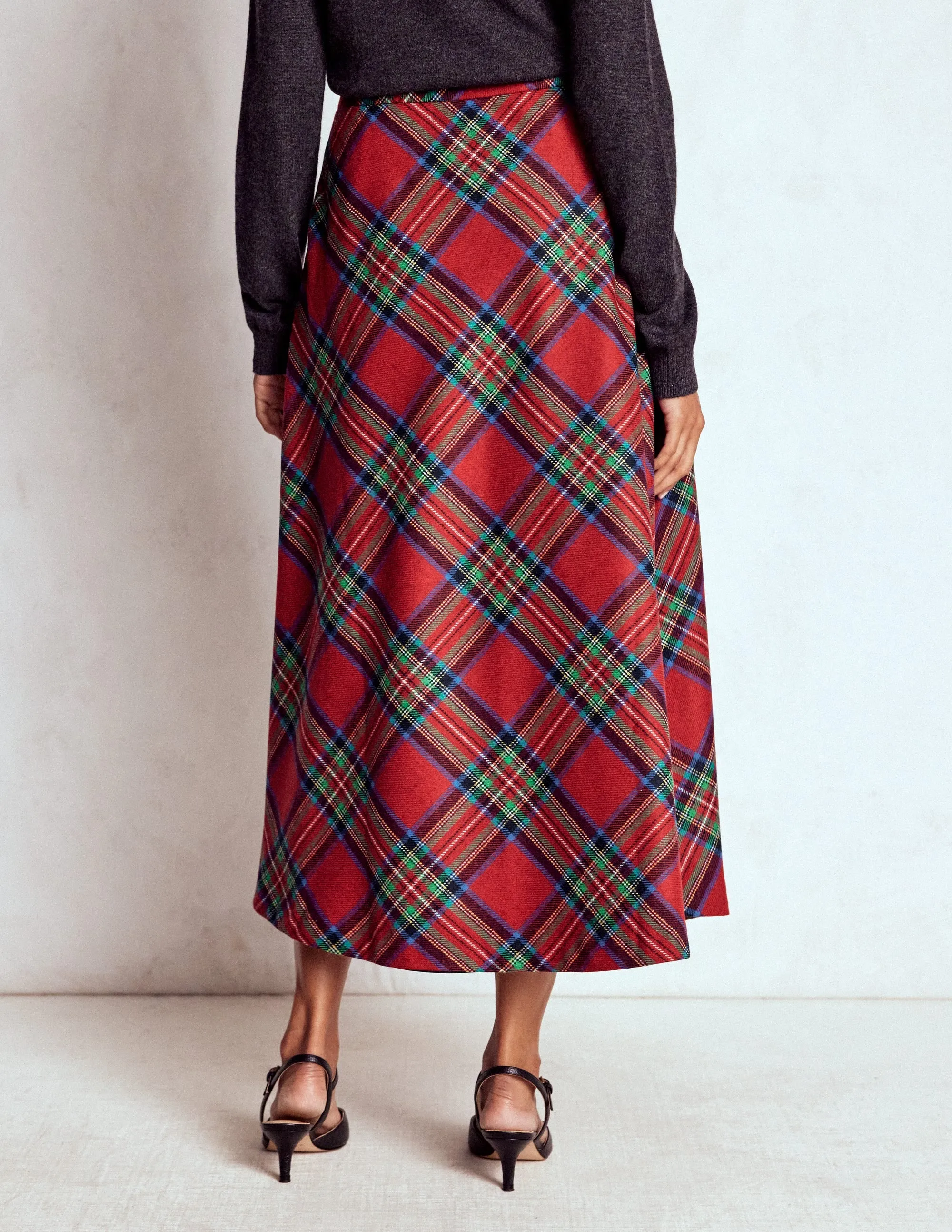 Hayley Wool Midi Skirt-Red, Blue and Green Check Outfit Essence Easy Combo