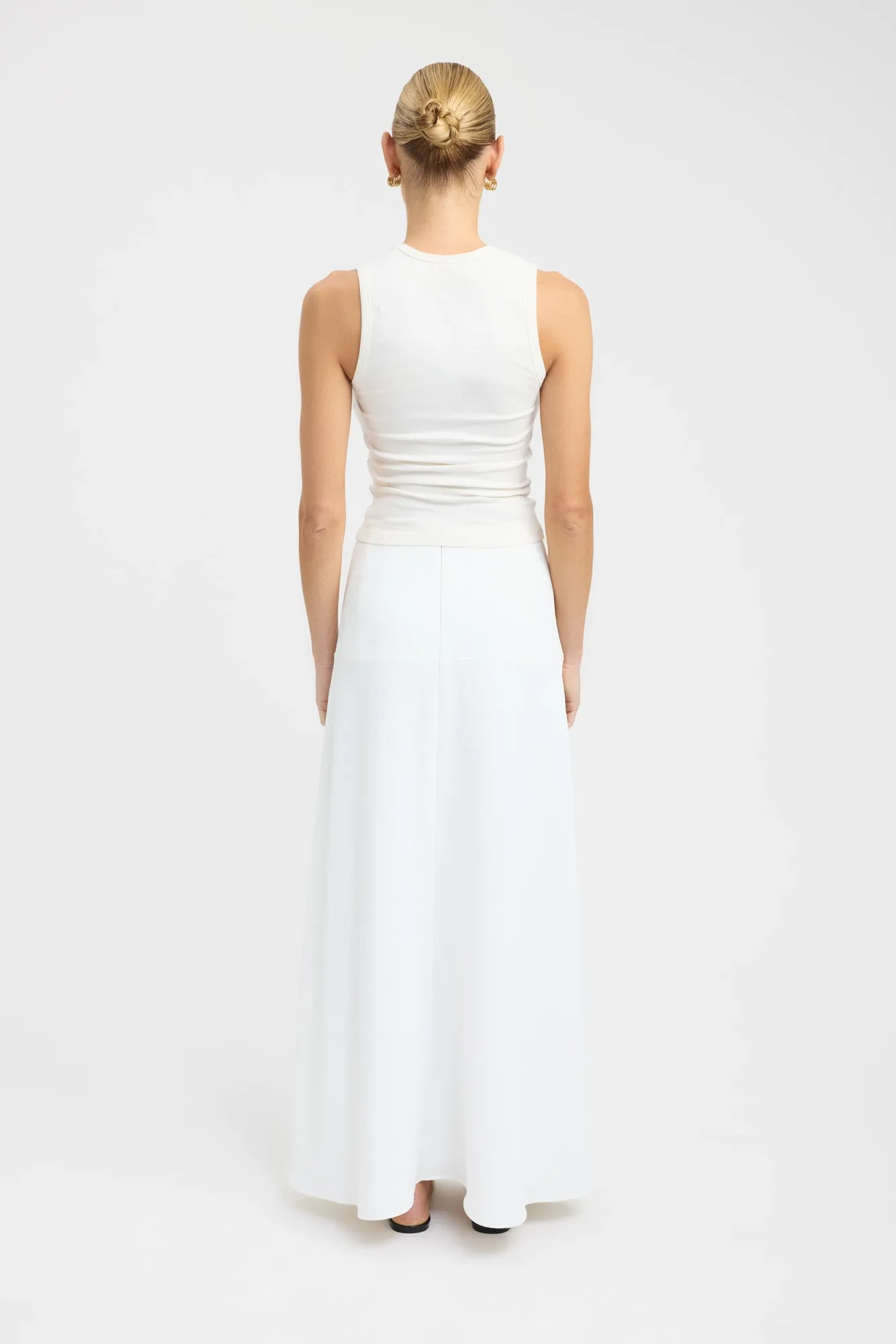 Fold Over Design Flowy Drape Oyster Full Maxi Skirt